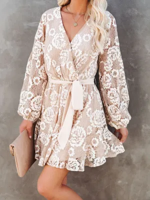 Long Sleeve Lace Printed Bohemian Ruffle Dress