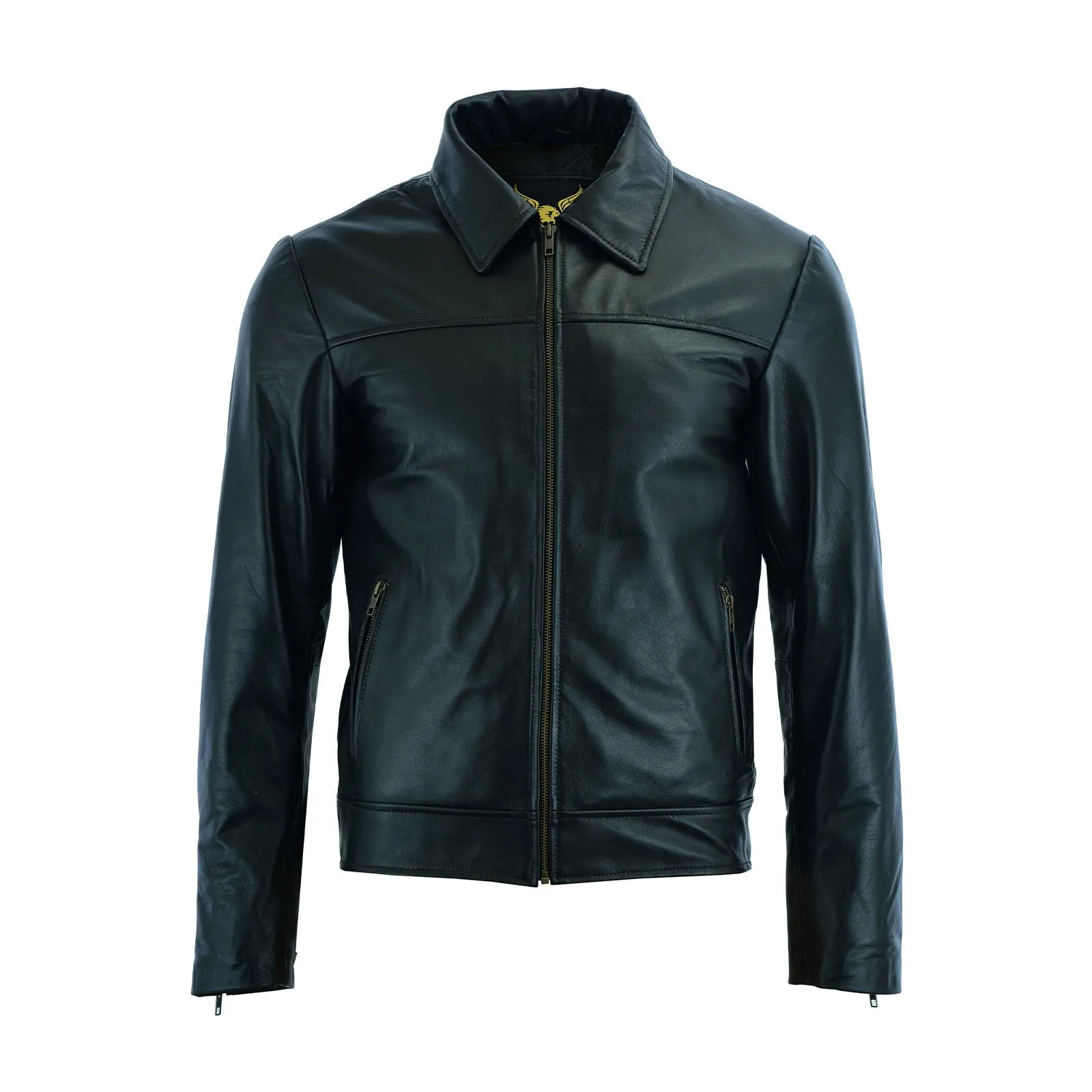 Men Leather Jacket with Collar Real Leather Jacket Lambskin Biker Style Jacket