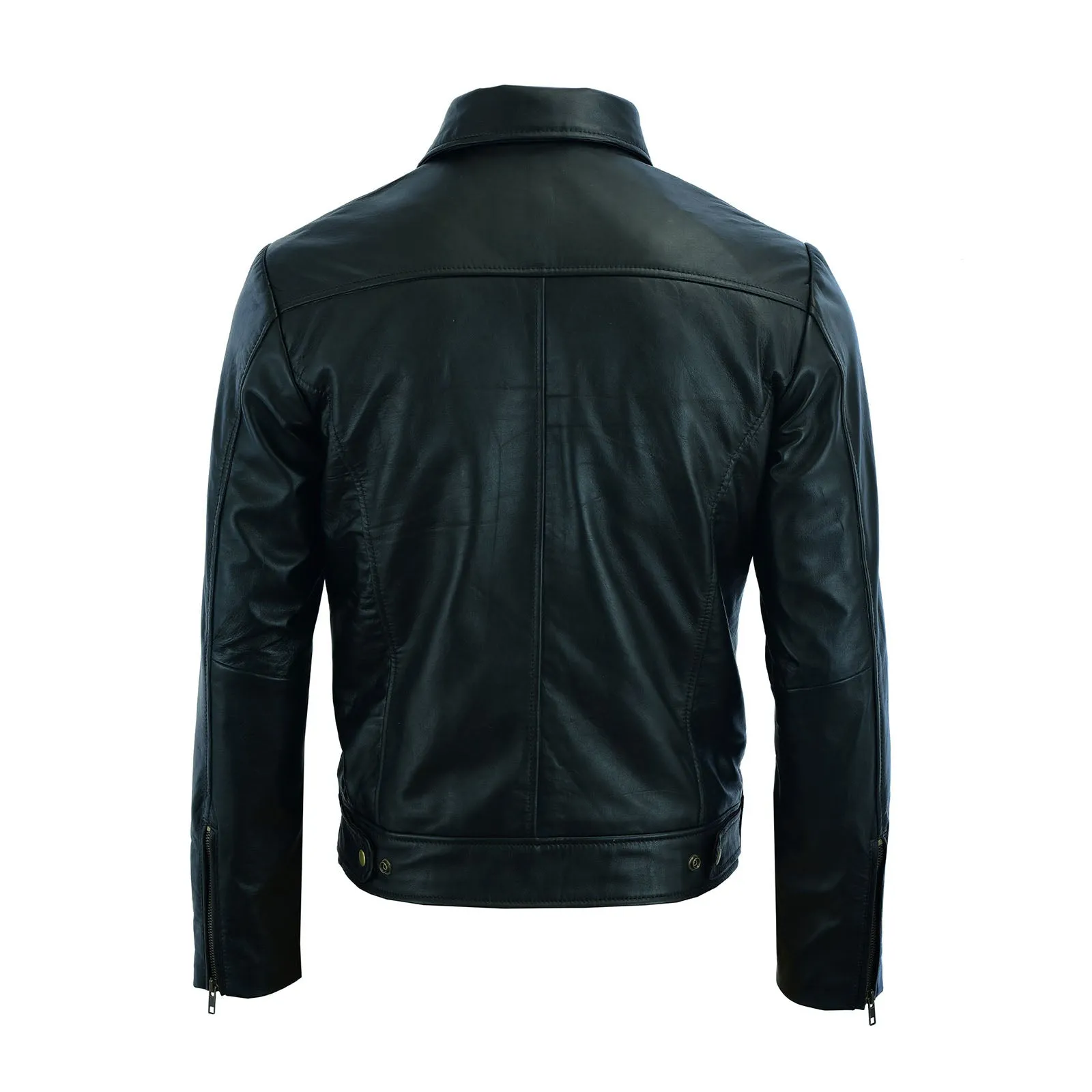 Men Leather Jacket with Collar Real Leather Jacket Lambskin Biker Style Jacket