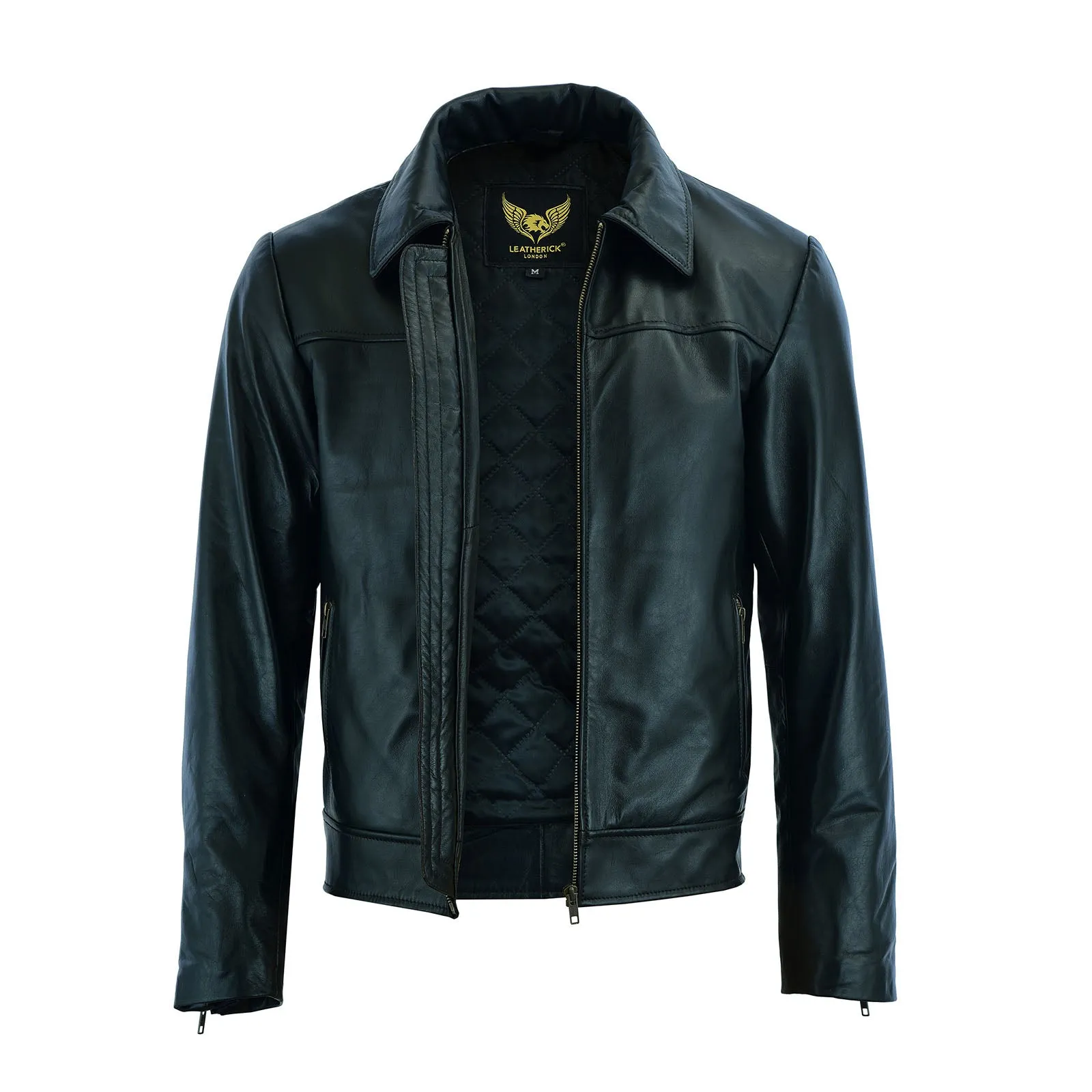 Men Leather Jacket with Collar Real Leather Jacket Lambskin Biker Style Jacket