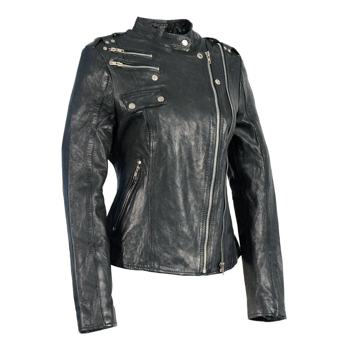 Milwaukee Leather Women's Black Leather Motorcycle Style Fashion Jacket with Asymmetrical Zipper SFL2845