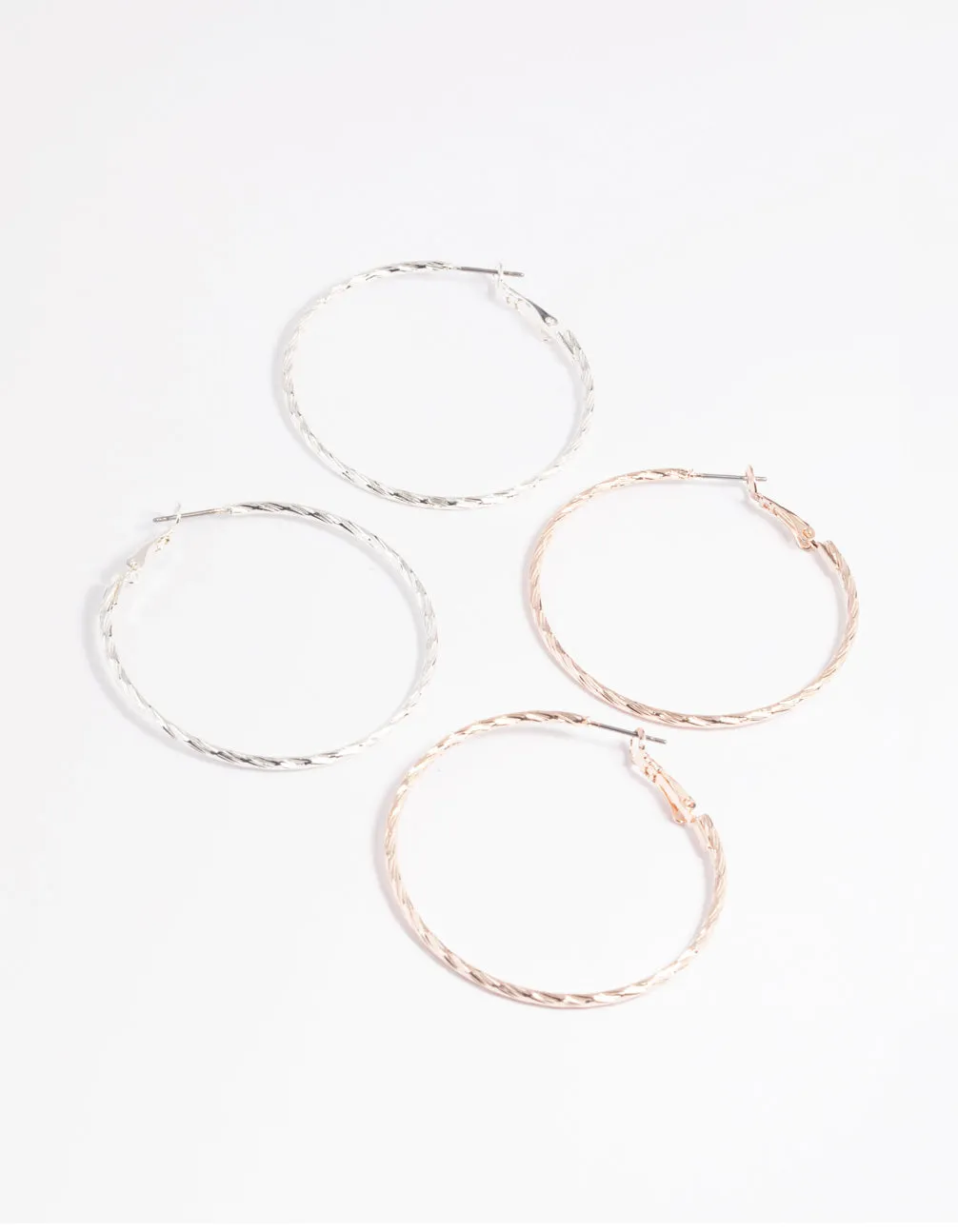 Mixed Metal Textured Hoop Earring Set