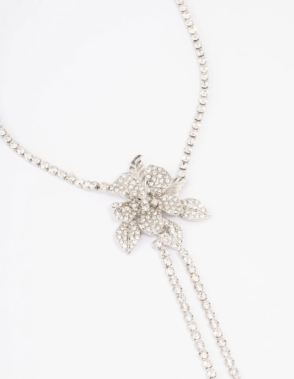 Rhodium Cupchain Diamante Flower Necklace