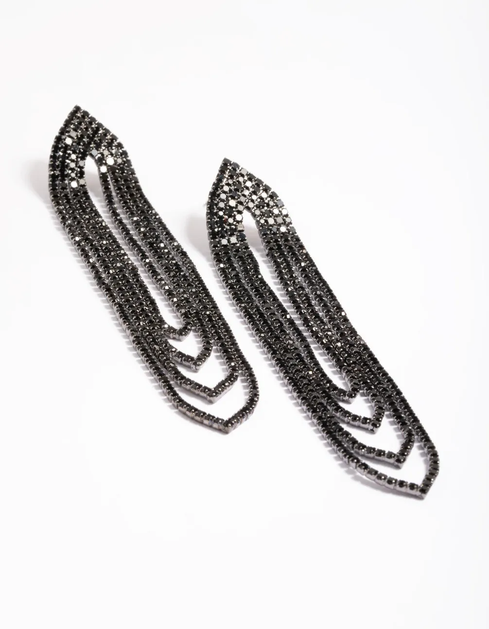 Rhodium Oval Cupchain Drop Earrings