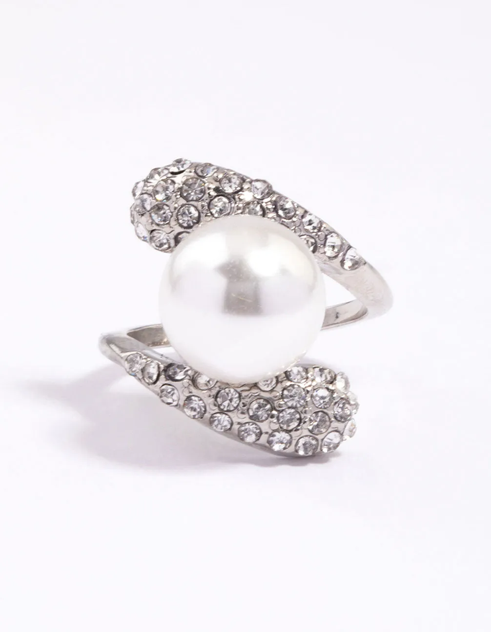 Rhodium Paved Statement Pearl Ring