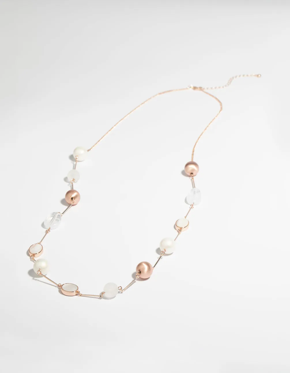 Rose Gold Beaded Long Necklace