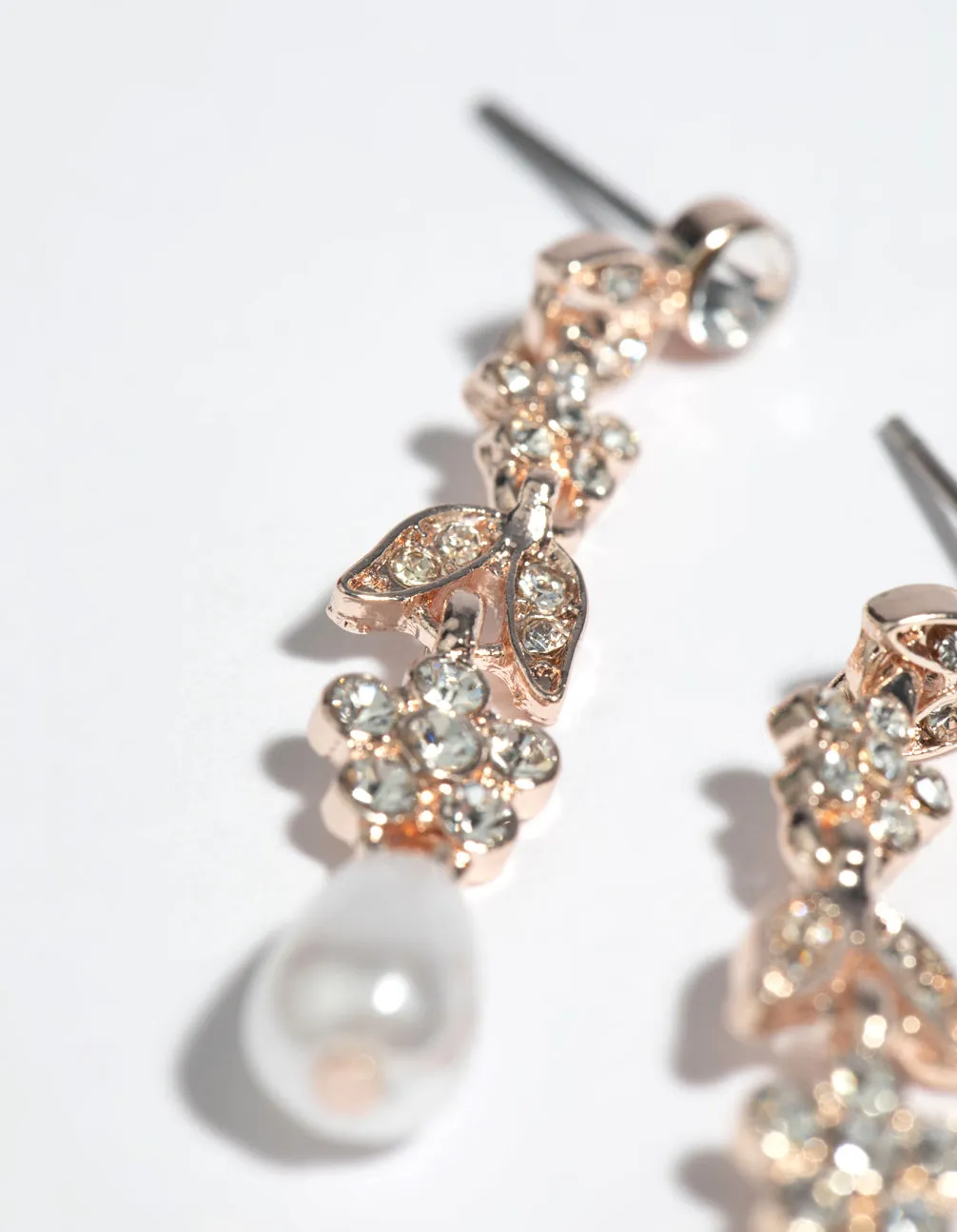 Rose Gold Pearly Floral Drop Earrings