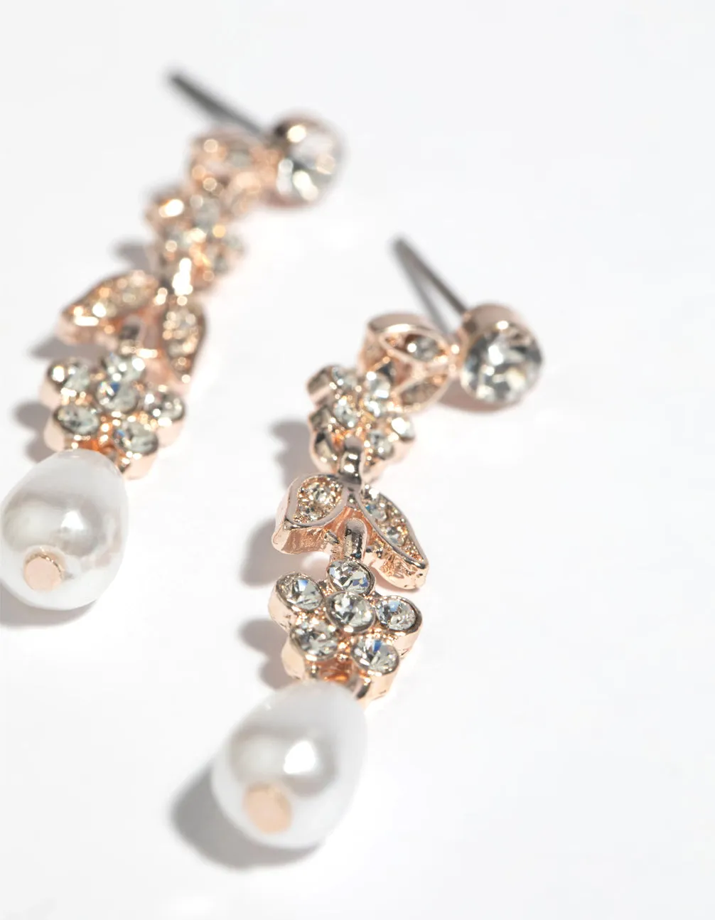 Rose Gold Pearly Floral Drop Earrings