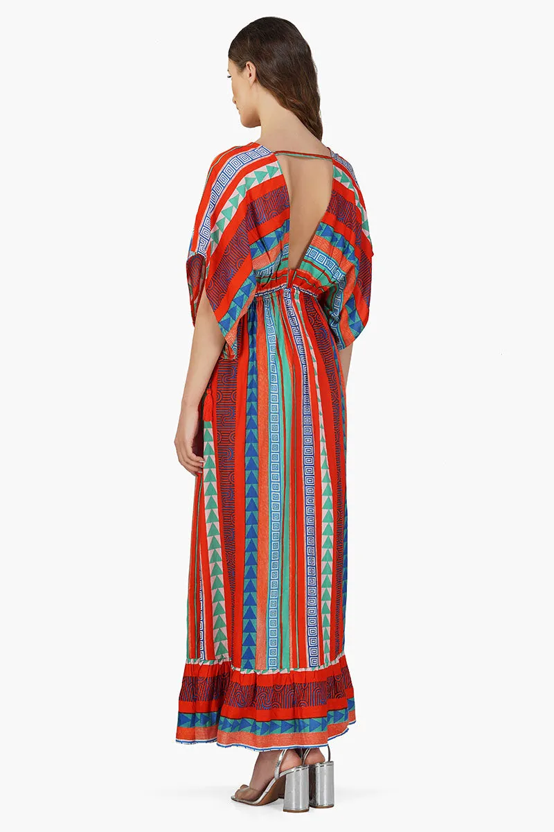 Ruby Aztec Printed Stripe Maxi Dress