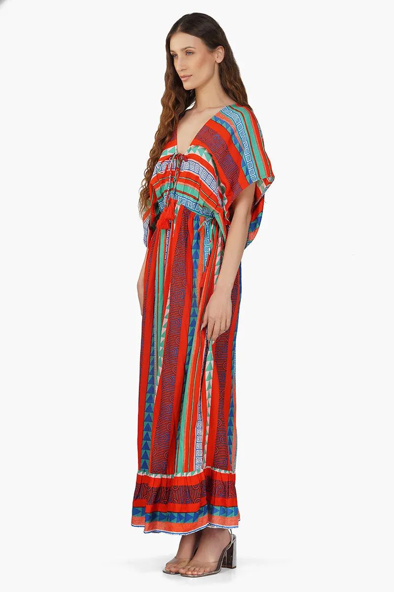 Ruby Aztec Printed Stripe Maxi Dress