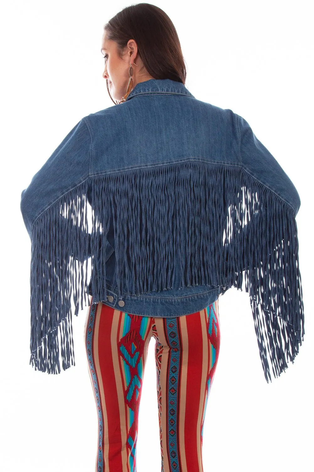 Scully Womens Denim Cotton Blend Jean Fringe Jacket