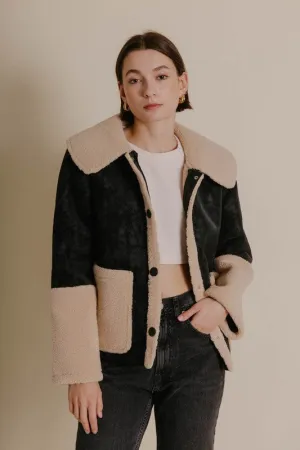 Shearling Contrast Vegan Leather Jacket