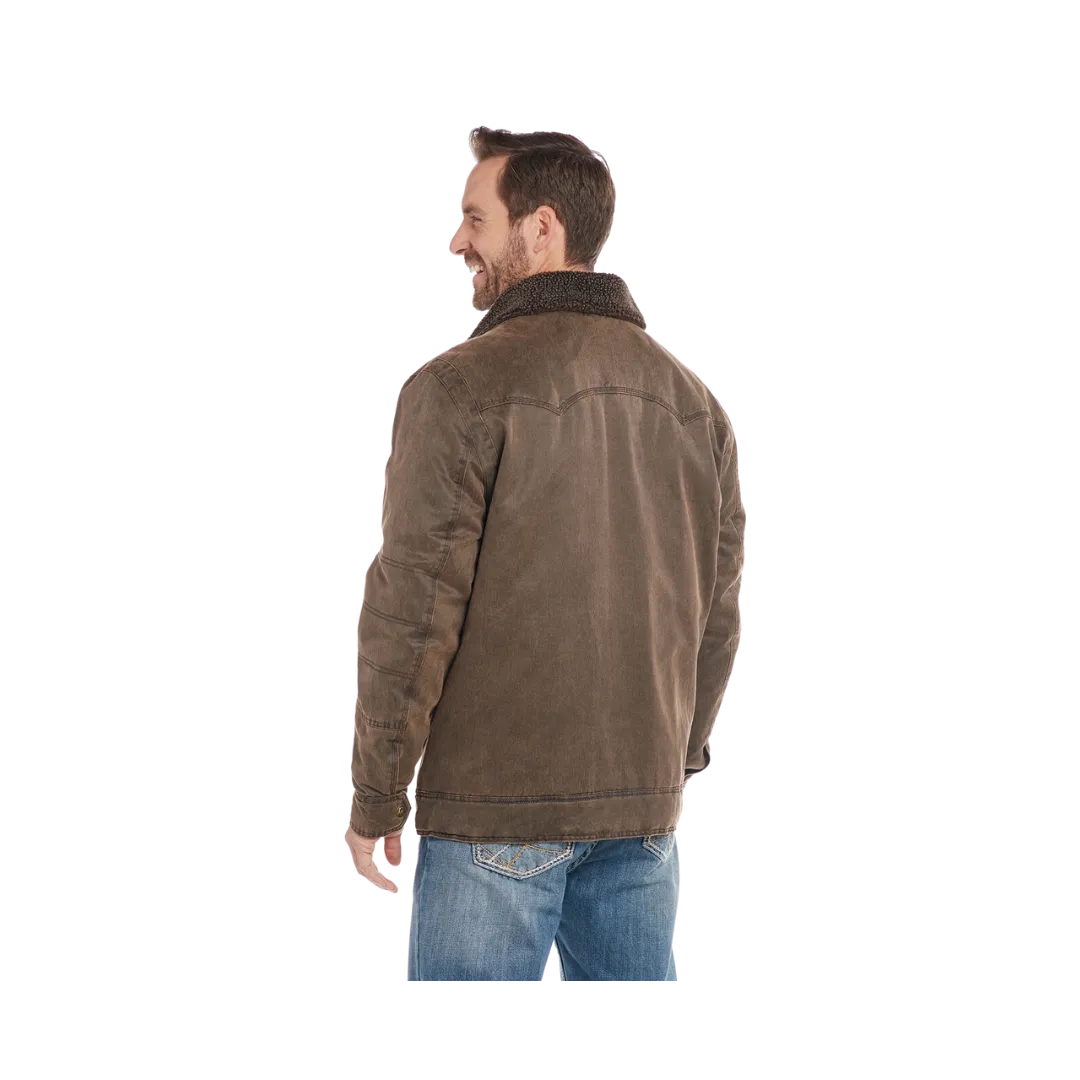 Sidran Men's Enzyme Washed Zip Front Sherpa Carry Pocket Antique Chocolate Jacket