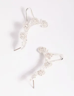 Silver Cubic Zirconia Rose Cuff Earrings