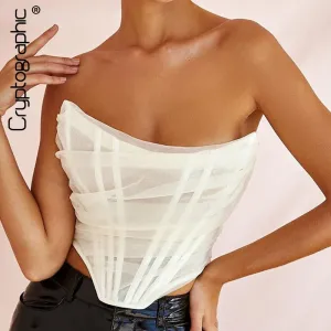 Sleeveless Strapless Bustier Corset Crop Tops Mesh Backless Zipper Summer Top