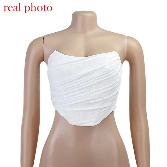 Sleeveless Strapless Bustier Corset Crop Tops Mesh Backless Zipper Summer Top