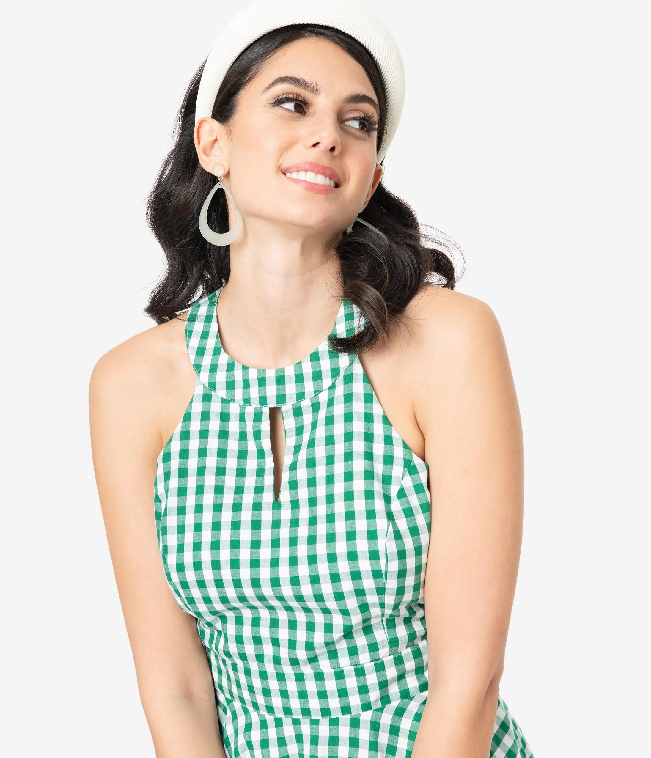 Smak Parlour Green & White Gingham Make Me Over Flare Dress