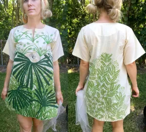 Vintage 70s | Tropical Screen printed Hippie Boho Festival Tunic Mini Dress | S