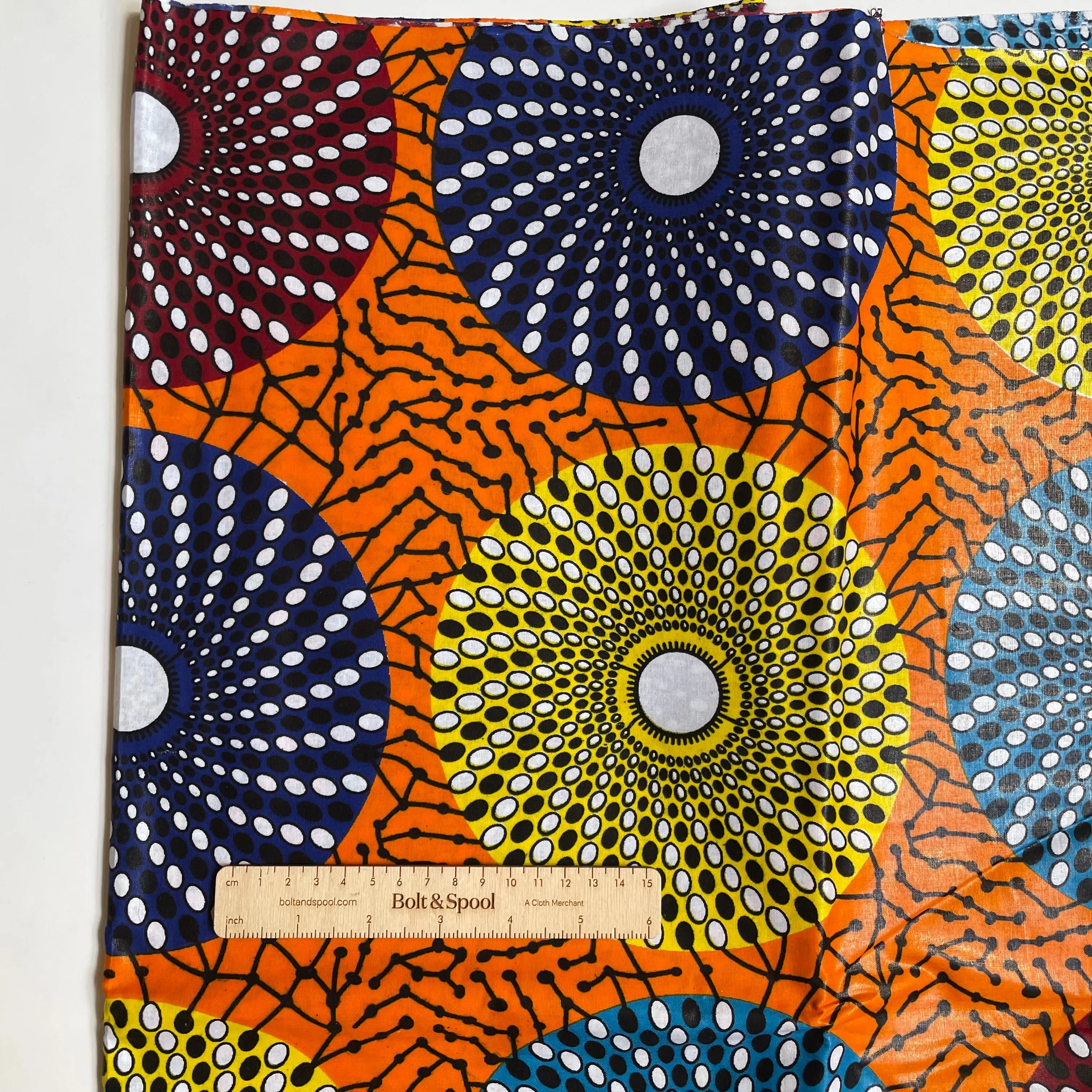 Wax Print Cotton - Multicolor Disks on Orange