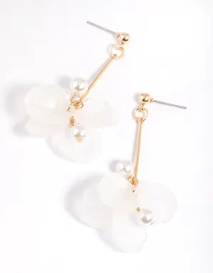 White Frosted Flower Stick Drop Earrings