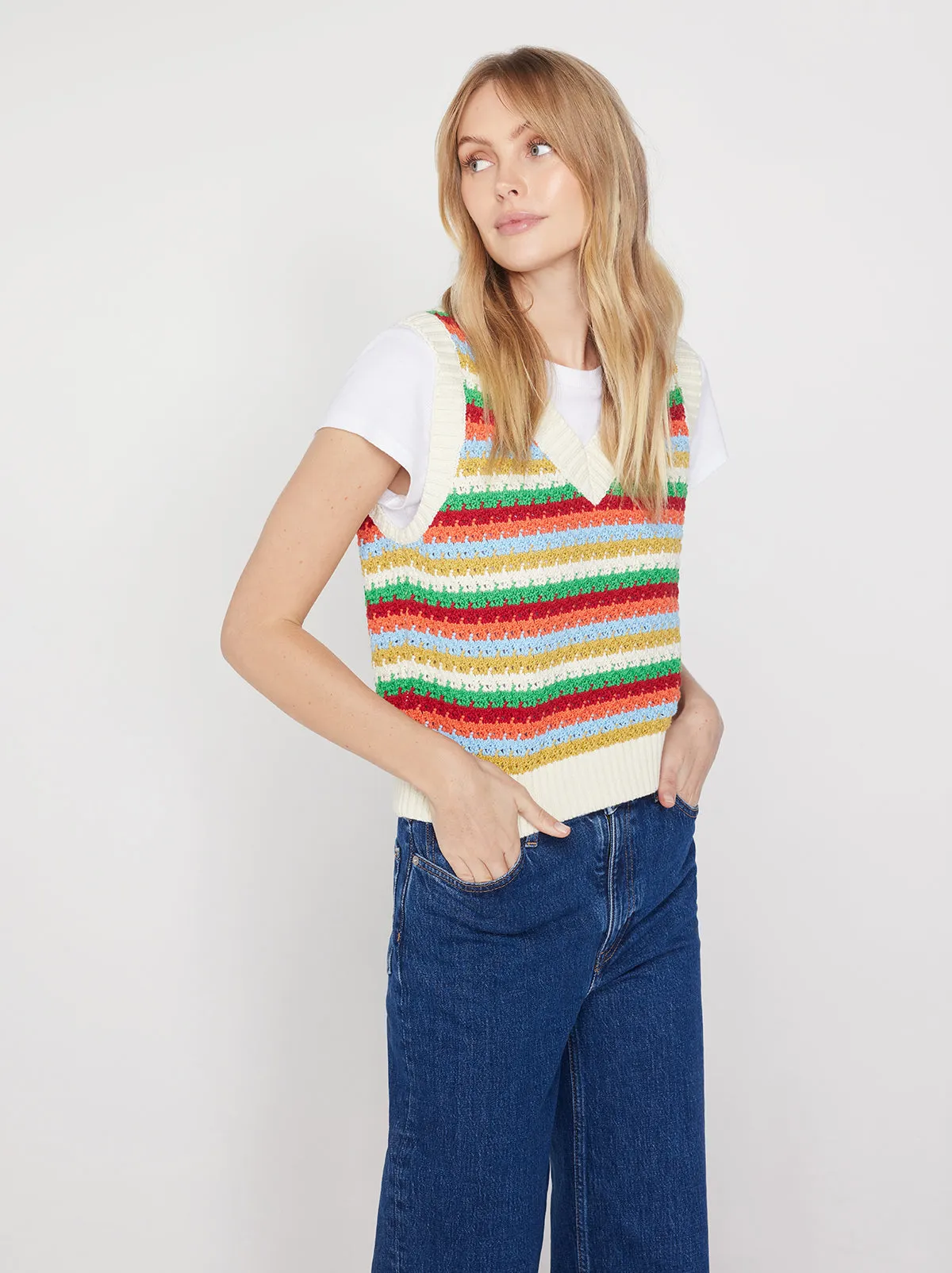 Winona Blue Multi Crochet Knit Top