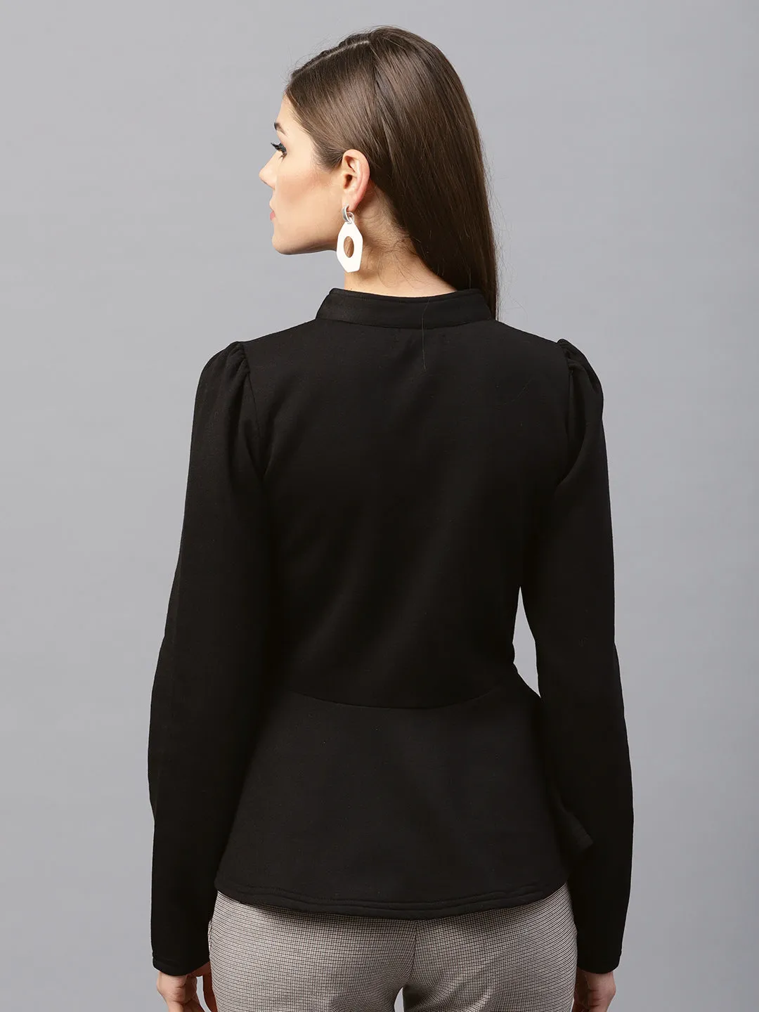 Women Black Fleece Peplum Jacket