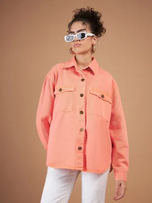 Women Orange Washed Denim Shacket