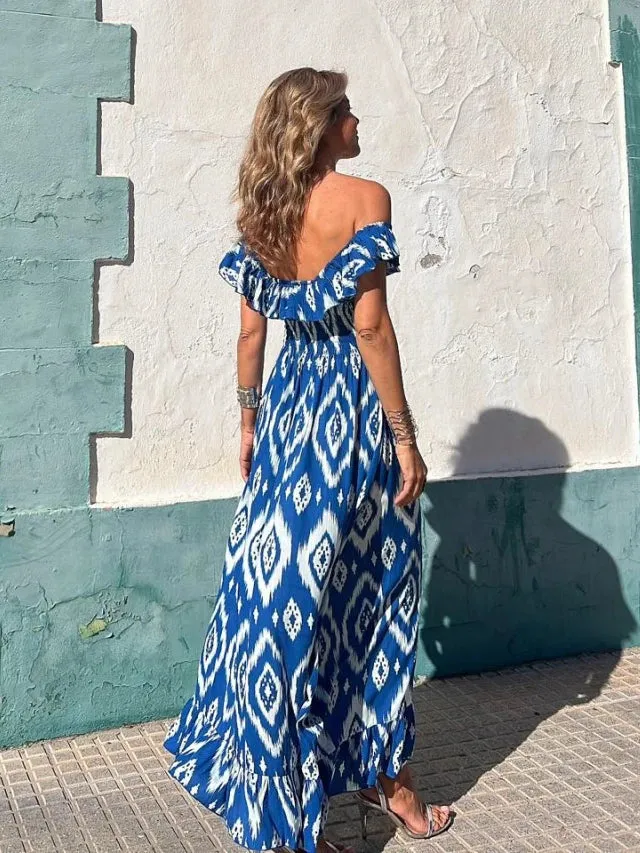 Women's Fashion Beach Long Print Maxi Dress - 2024 New Summer Collection