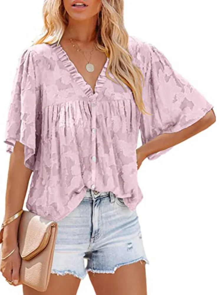 Women's Flared Sleeve Ruffle Chiffon Tops for Summer