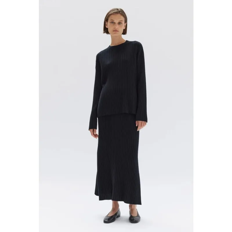 Wool Cashmere Rib Skirt | Black